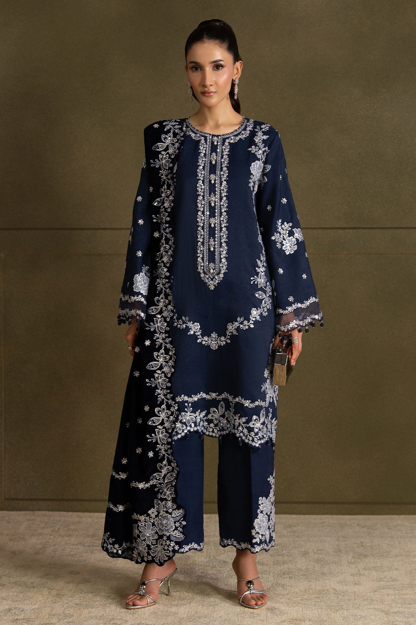 SPARKLING FLEUR-3PC  FANCY YARN EMBROIDERED SUIT