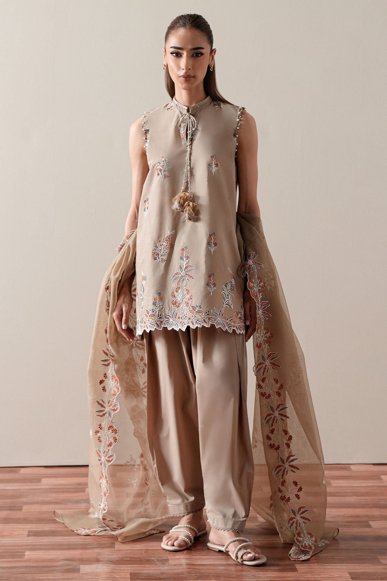 DUSTY SAGE-3PC EMBROIDERED SUIT