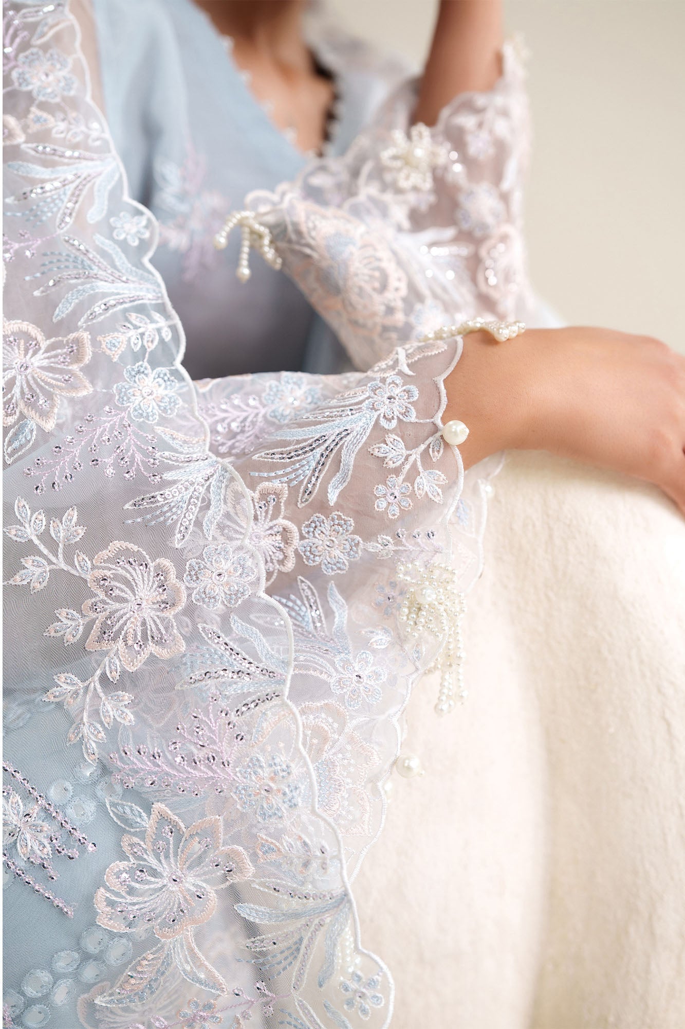 ICE BLUE CHARM-4PC ORGANZA EMBROIDERED SUIT