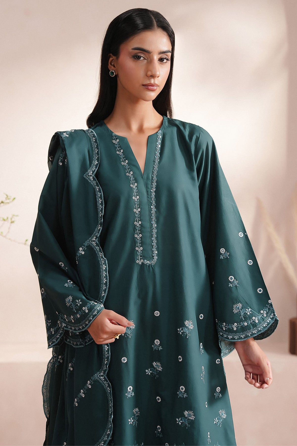 GREEN GLAM-3PC (SHIRT, TROUSER & DUPATTA)