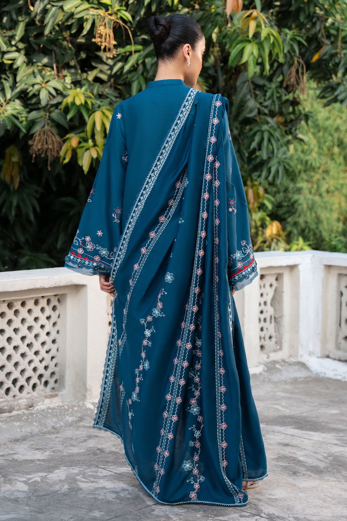 BLUE CARNATION-3PC EMBROIDERED SUIT