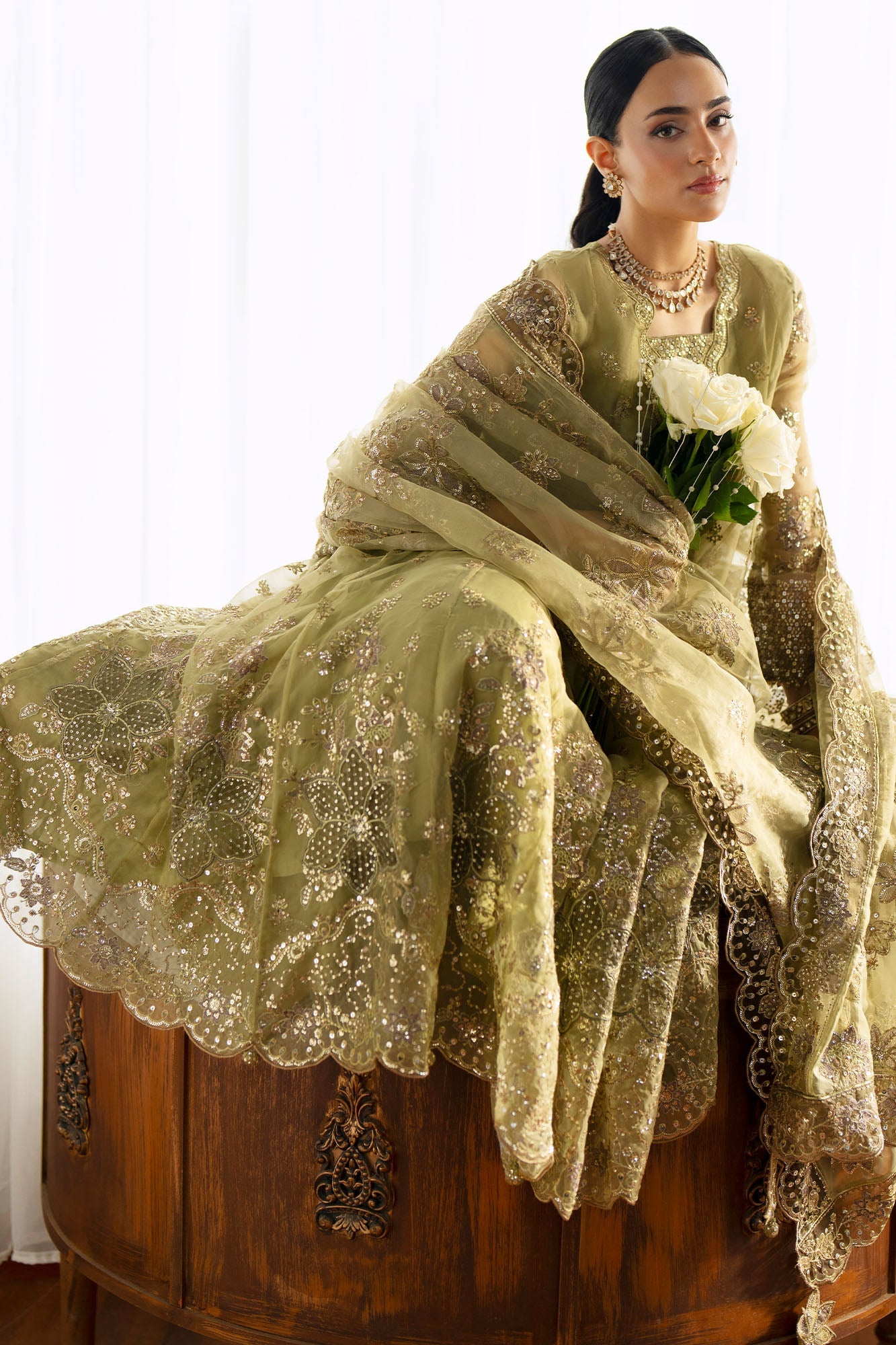 GOLDEN GROVE-3PC POLY ORGANZA EMBROIDERED PRET
