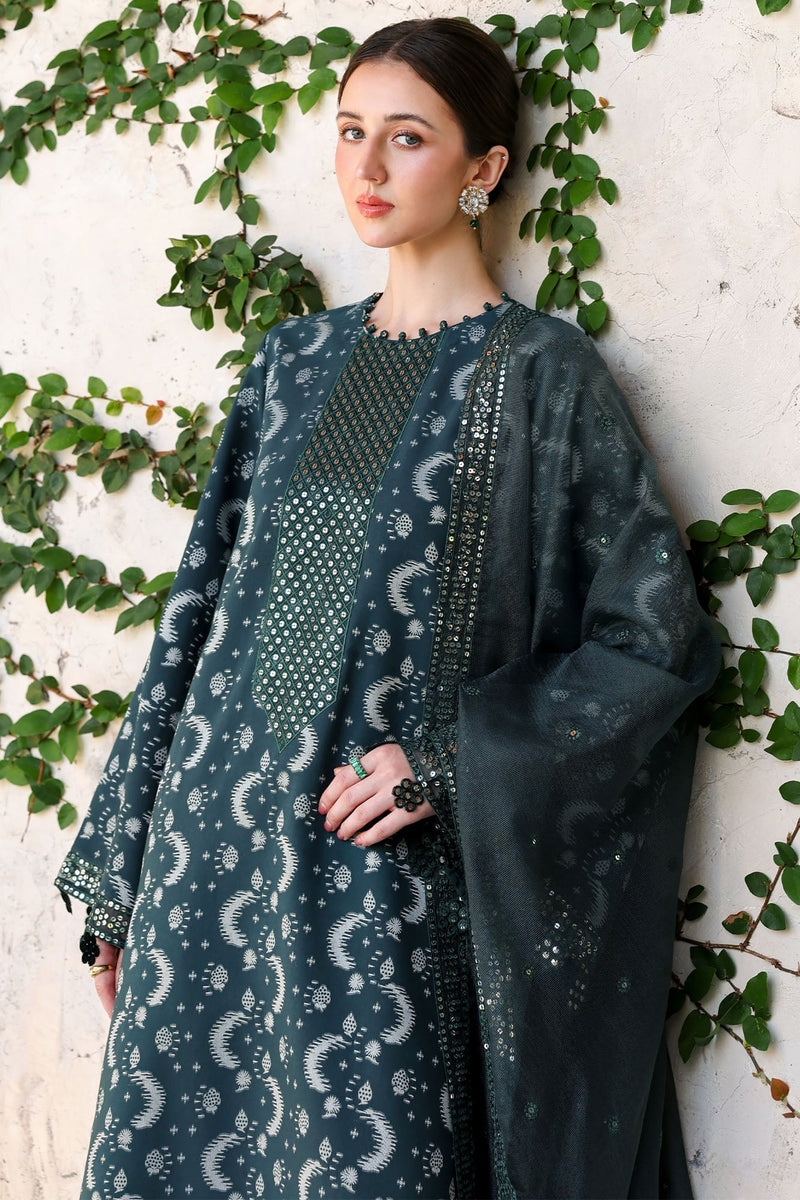 Teal Spruce-3Pc Embroidered Jacquard Suit