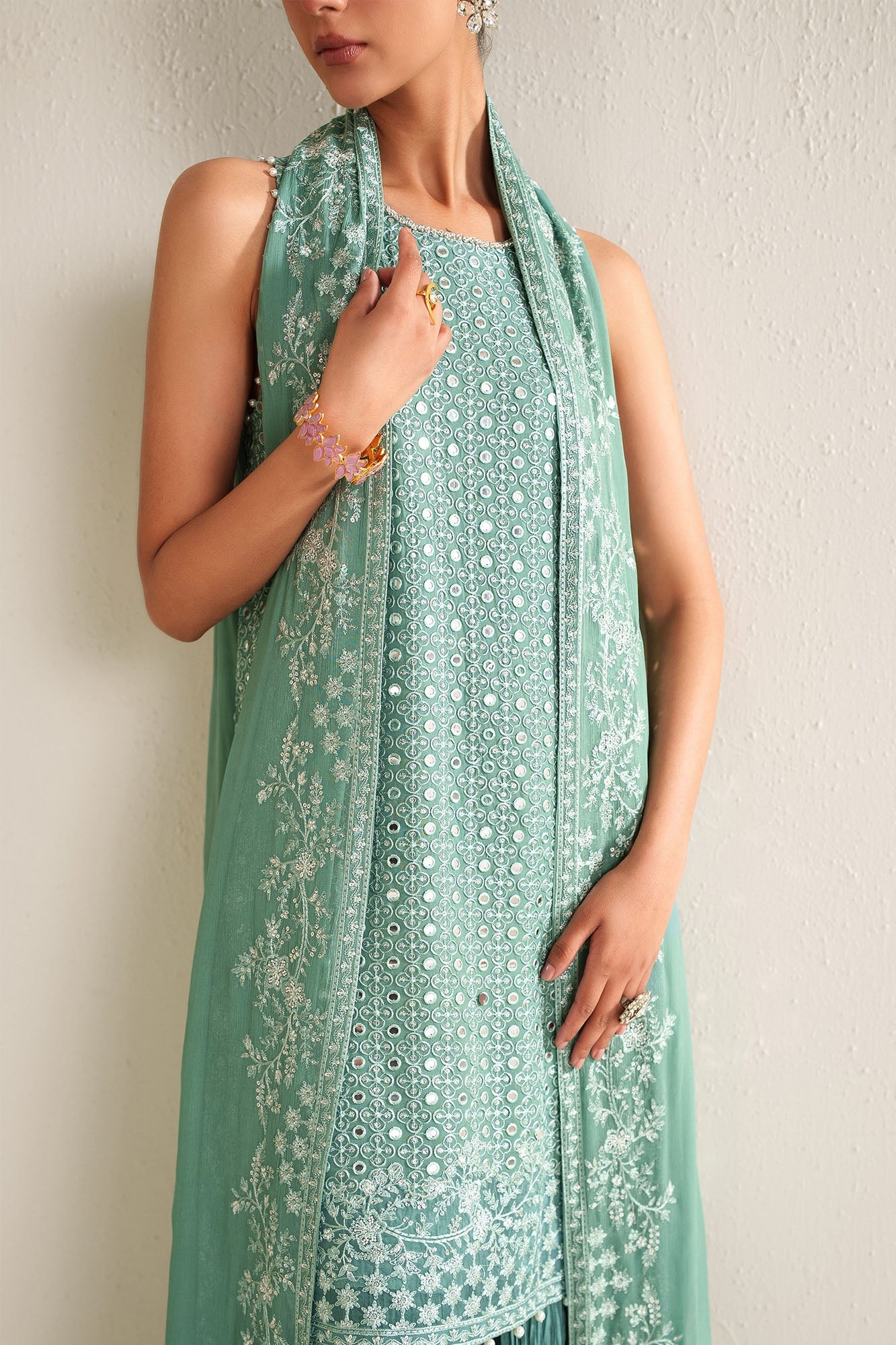 Ocean Elegance-4Pc Chiffon Embroidered Suit