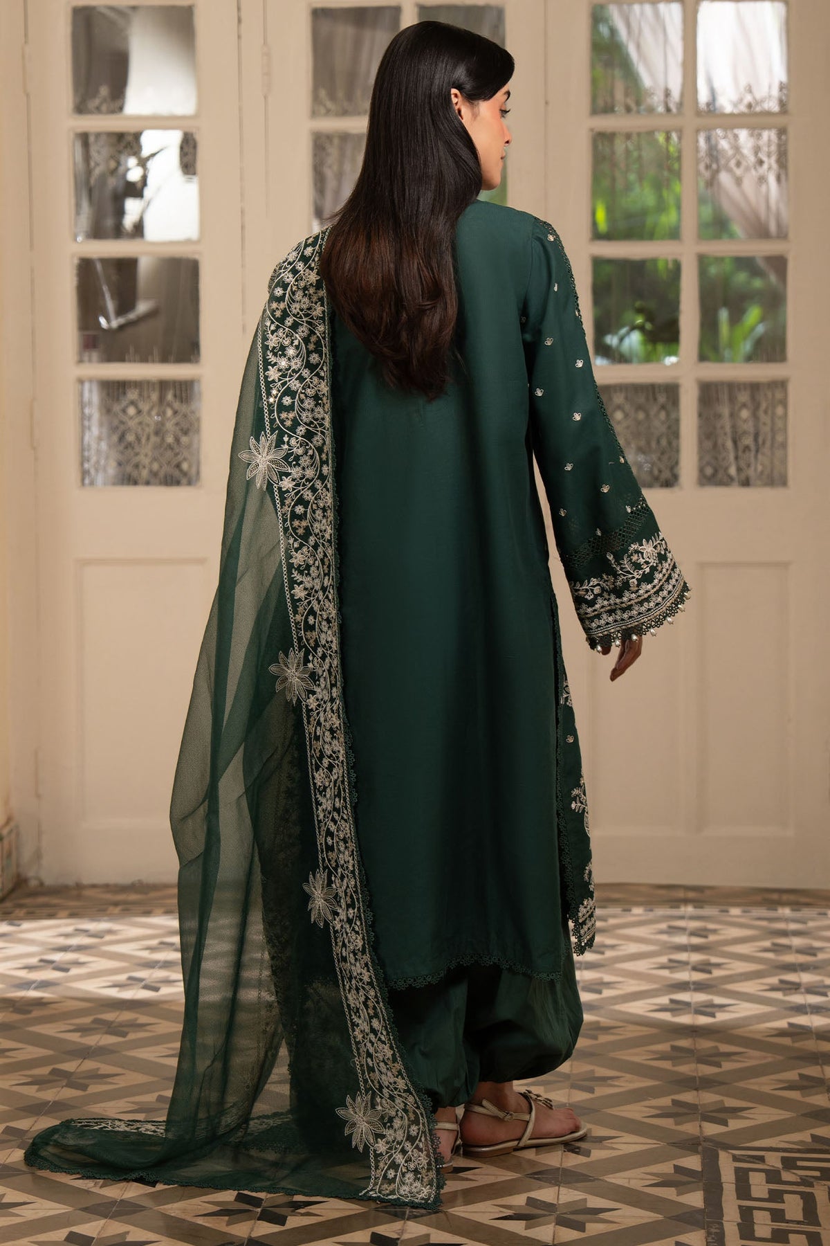 VINTAGE GREEN-3PC EMBROIDERED SUIT