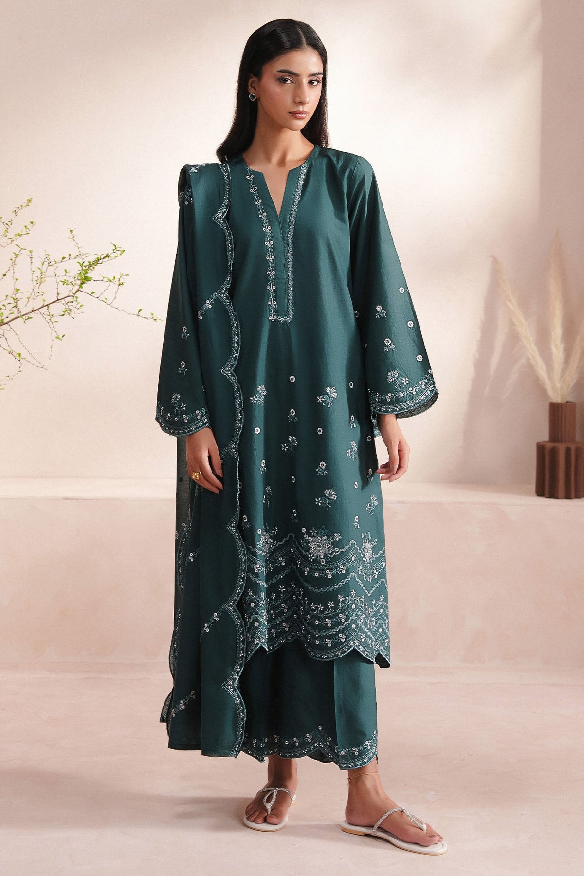 GREEN GLAM-3PC (SHIRT, TROUSER & DUPATTA)