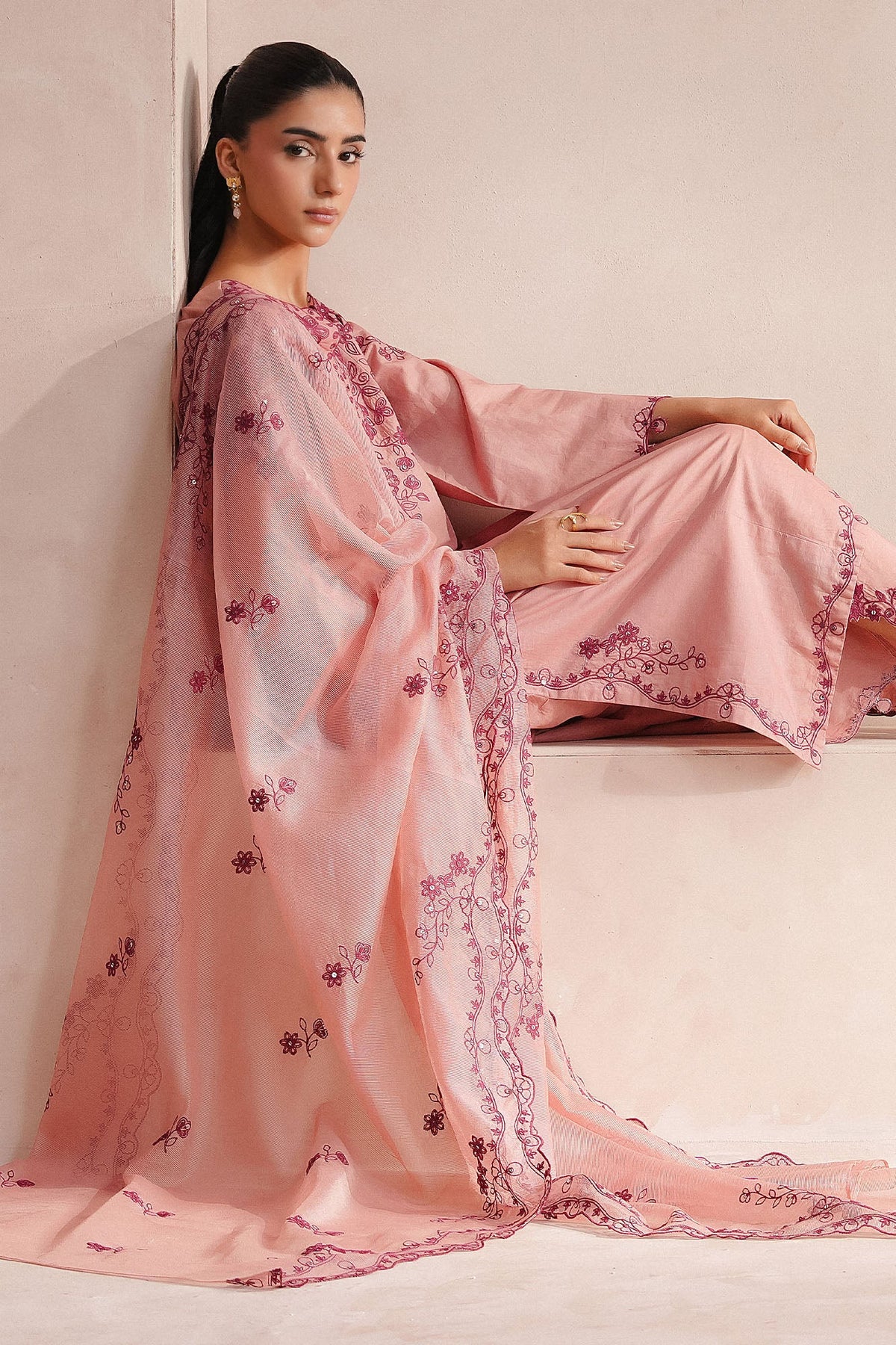 DEEP PEACH-3PC (SHIRT, TROUSER & DUPATTA)