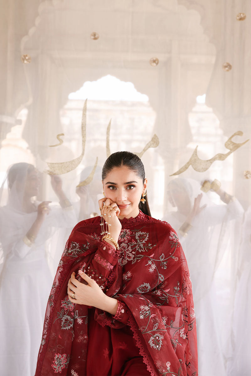 ROUGE FLARE-3PC EMBROIDERED LAWN SUIT