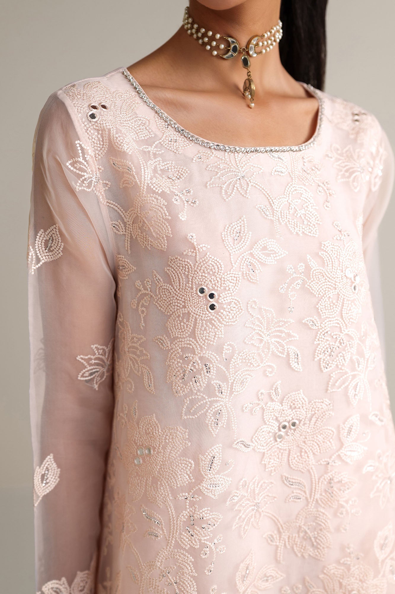 BLUSH SERENITY-4PC ORGANZA EMBROIDERED SUIT