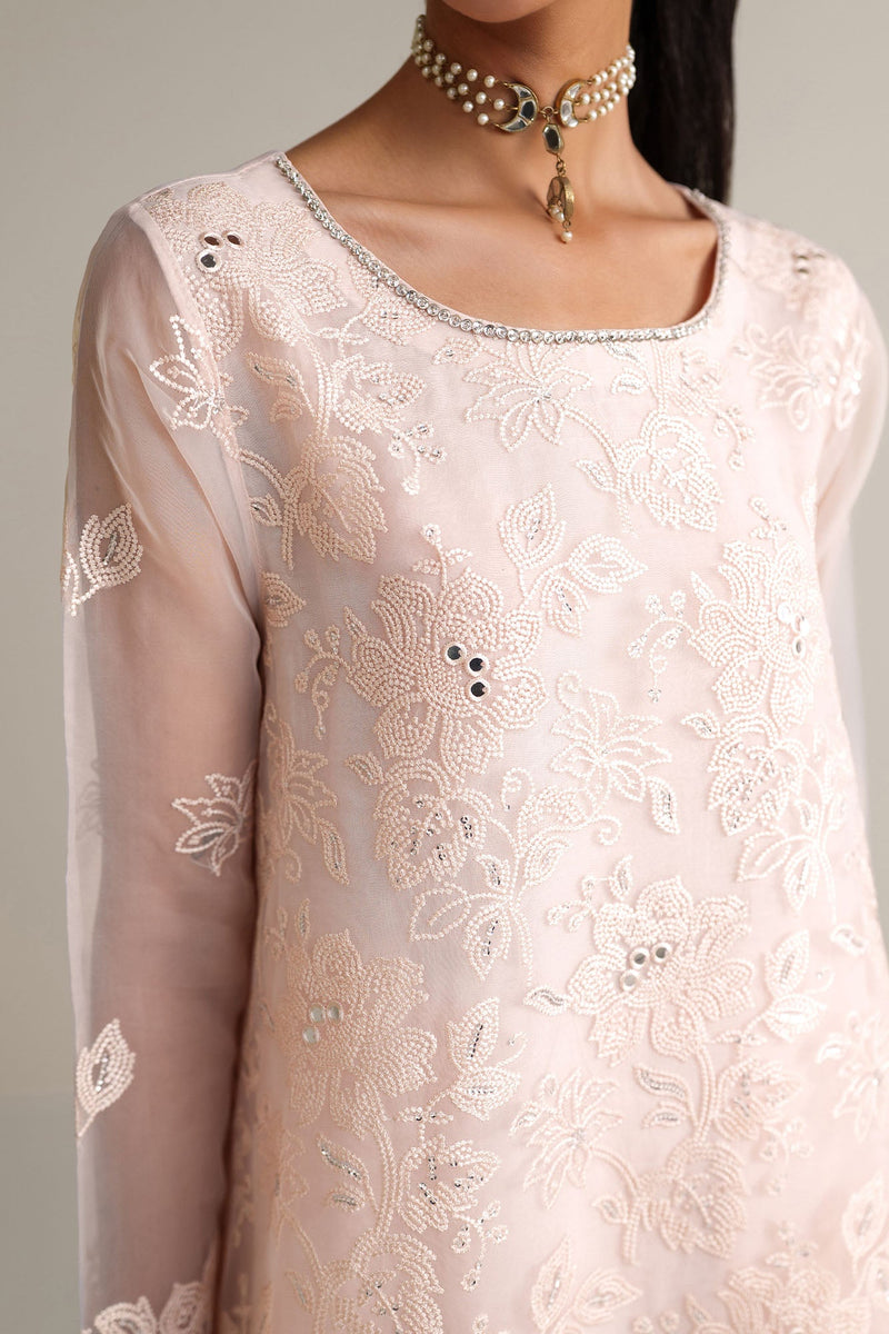 Blush Serenity-4Pc Organza Embroidered Suit