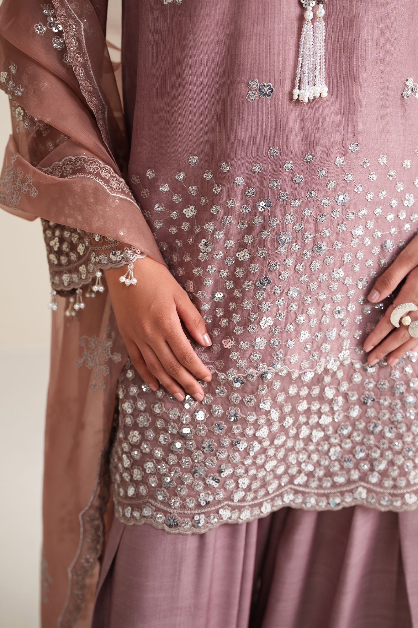 WISTFUL MAUVE-3PC SILK EMBROIDERED SUIT