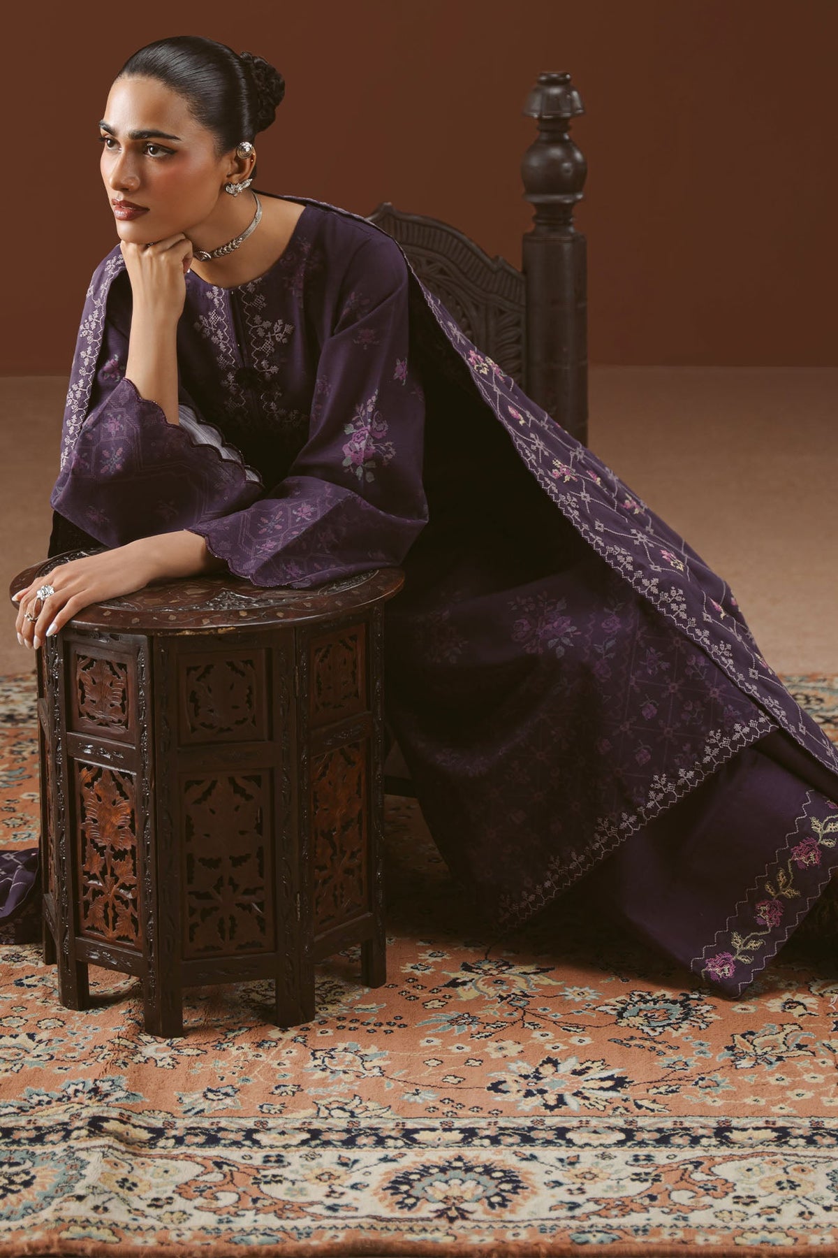 PURPLE MOSAIC-3PC KHADDAR EMBROIDERED SUIT