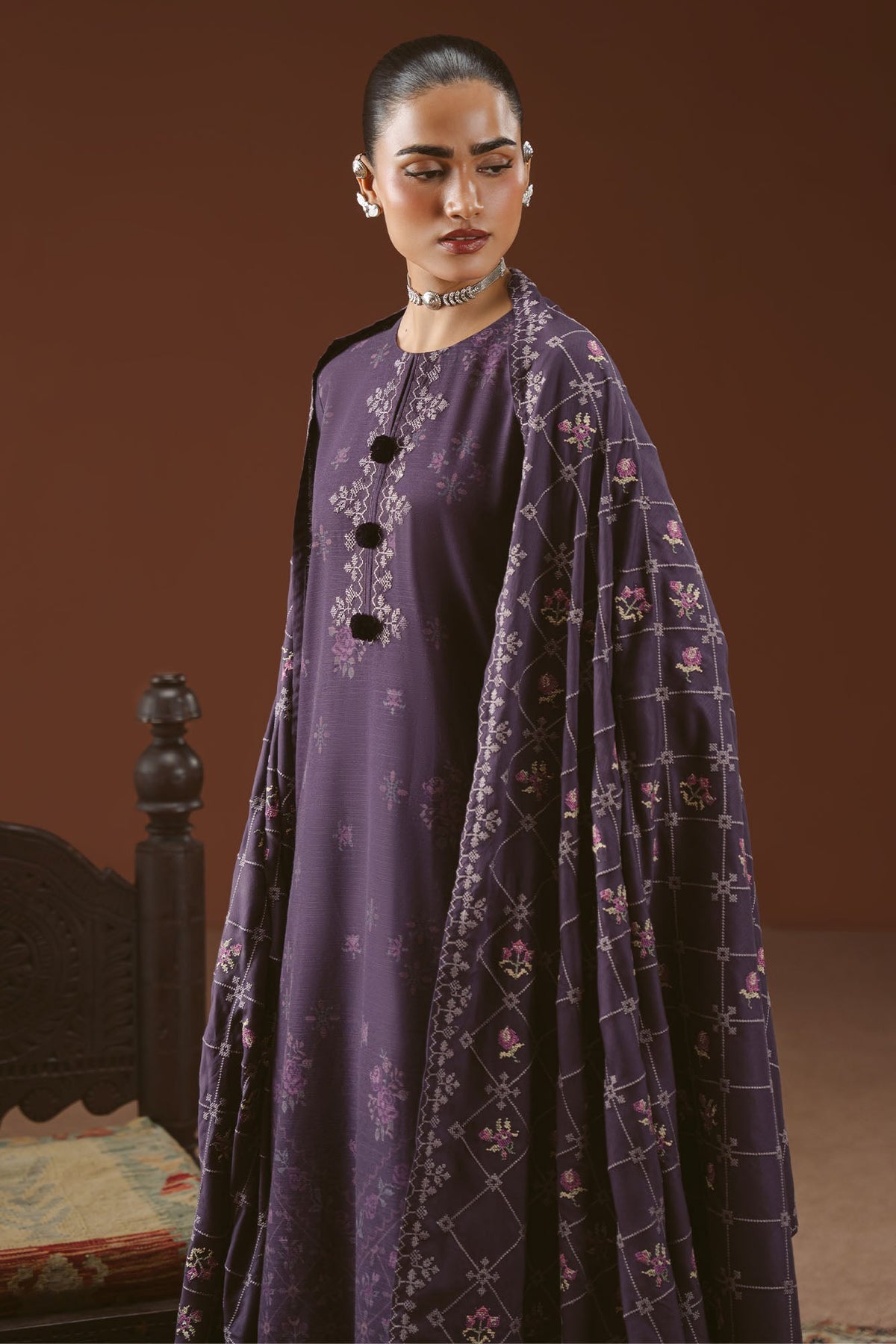 PURPLE MOSAIC-3PC KHADDAR EMBROIDERED SUIT