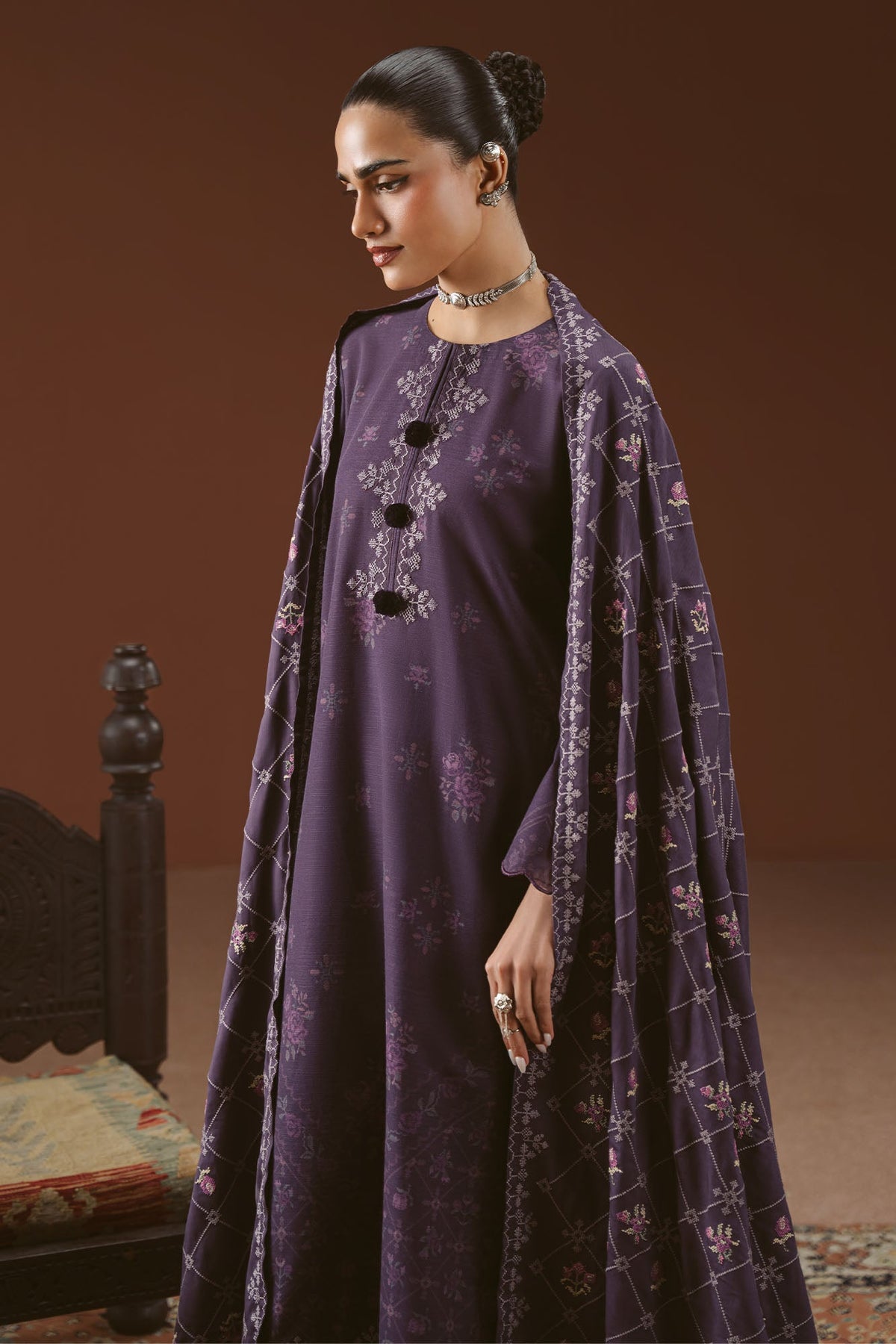 PURPLE MOSAIC-3PC KHADDAR EMBROIDERED SUIT