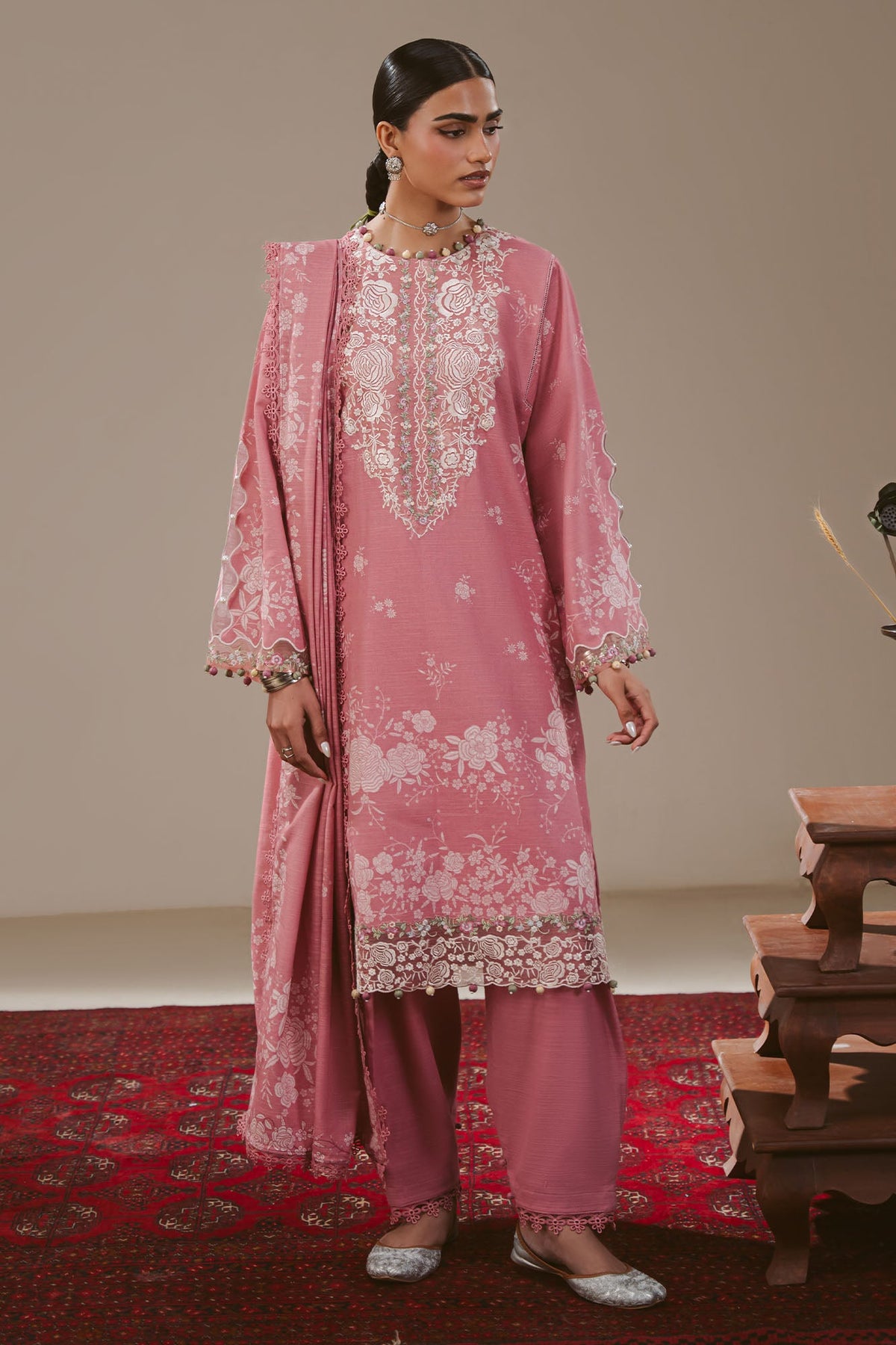 PINK ALLURE-3PC KHADDAR PRINTED SUIT