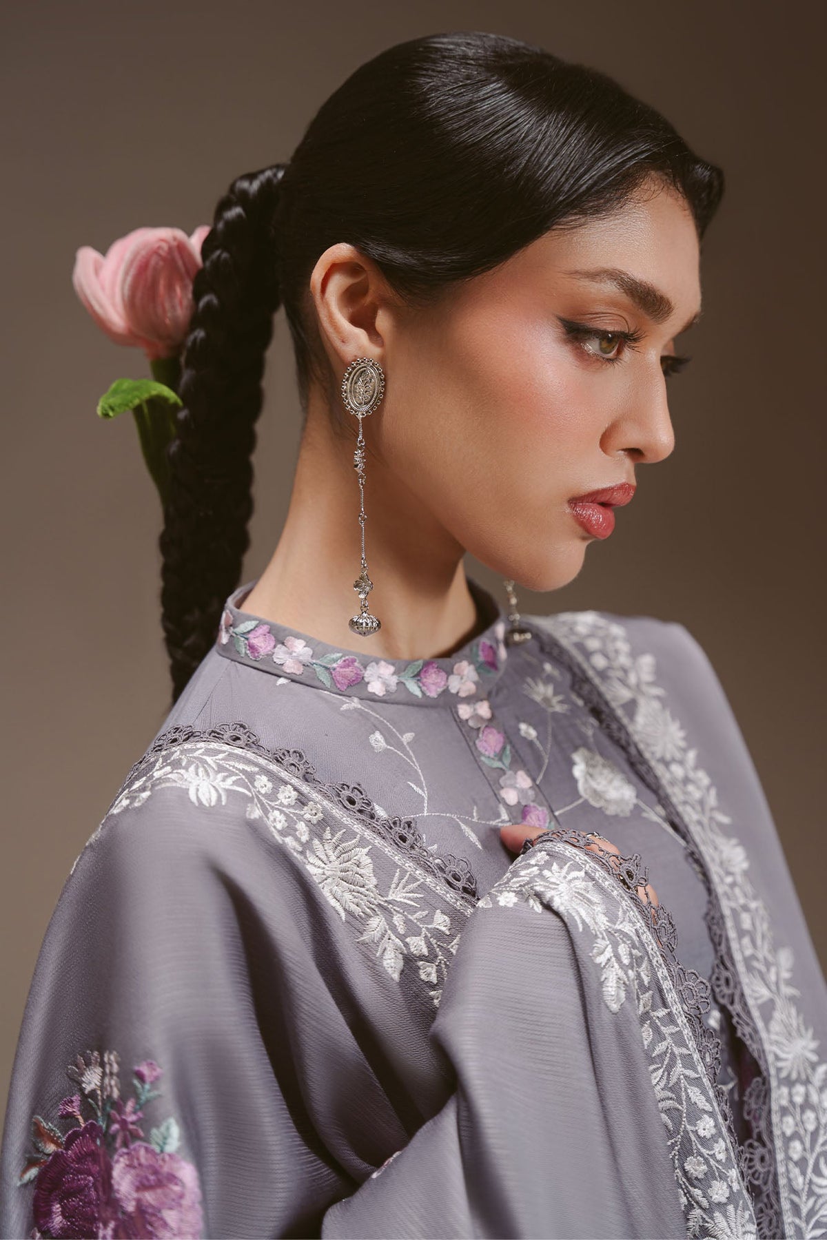 VIOLET HAZE-3PC LINEN EMBROIDERED SUIT