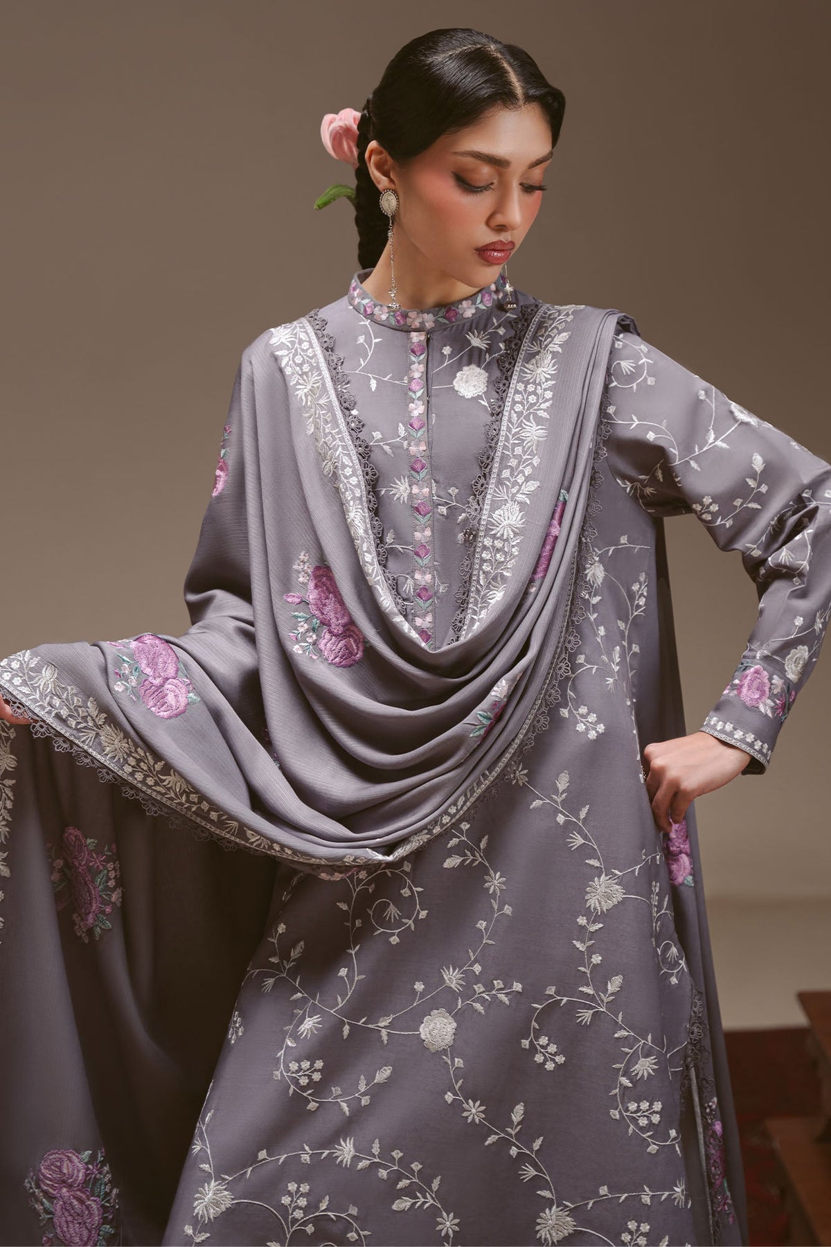 VIOLET HAZE-3PC LINEN EMBROIDERED SUIT
