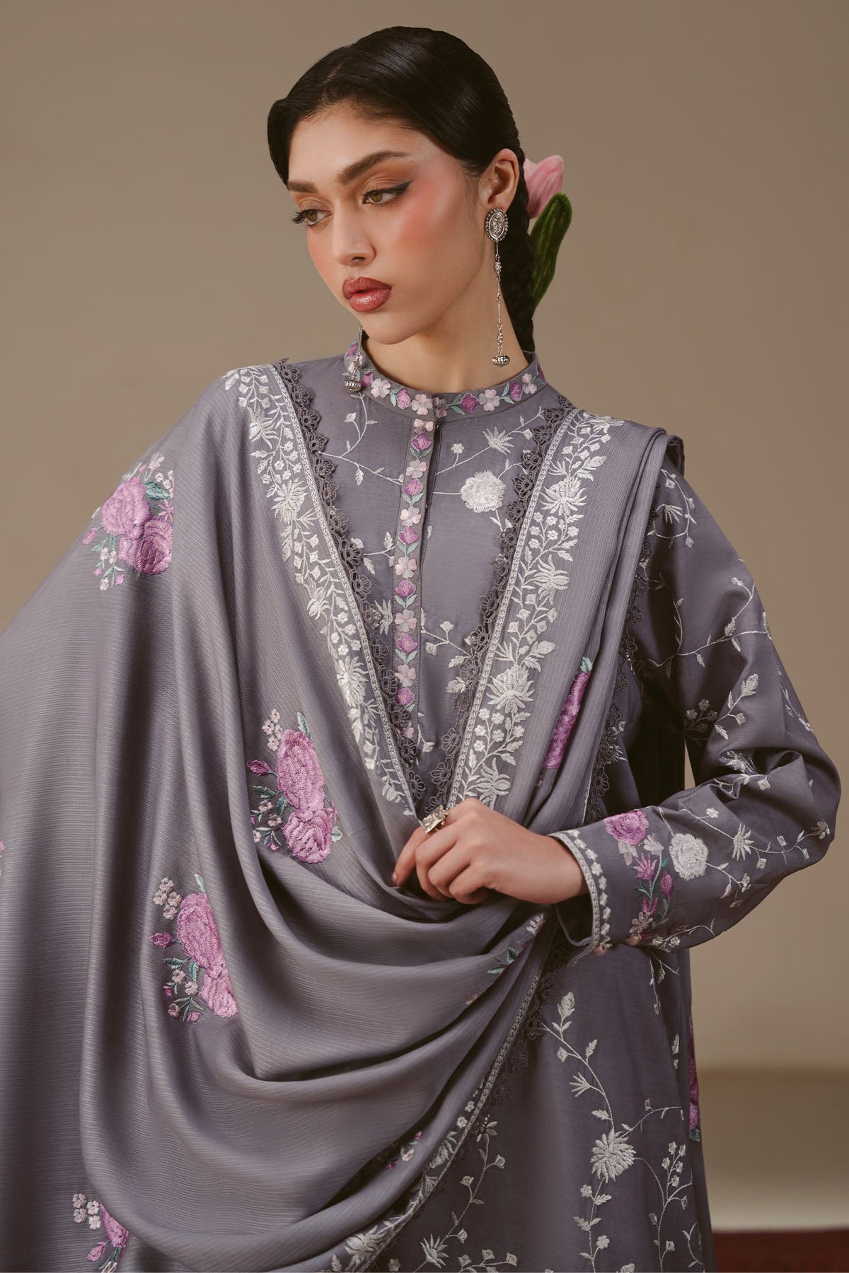 VIOLET HAZE-3PC LINEN EMBROIDERED SUIT