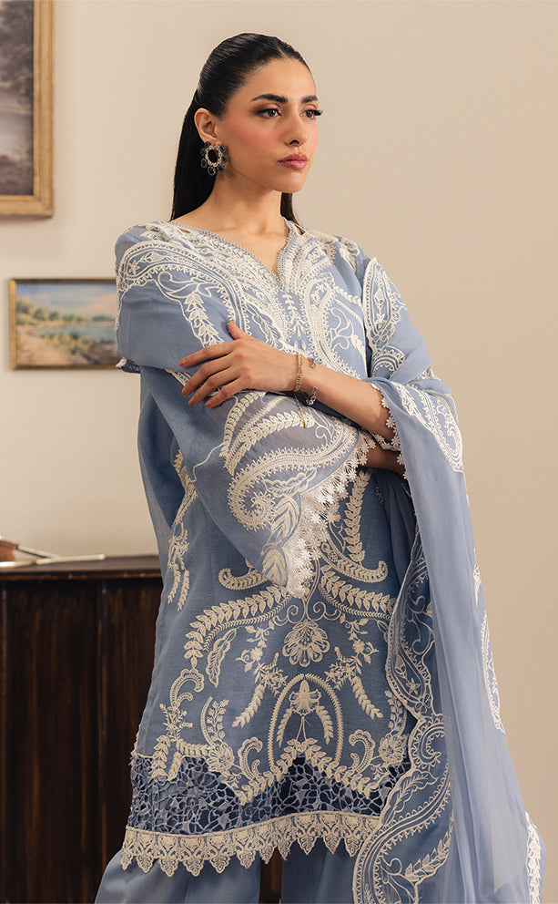 3 Piece Embroidered Raw Silk Suit