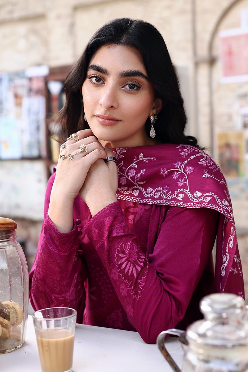 Fuchsia Thread-3Pc Marina Printed Suit