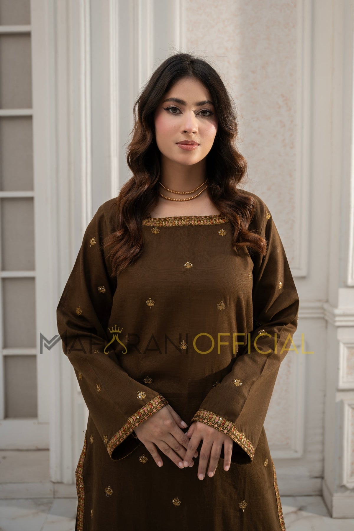 Tobacco Elegance  2 piece Khaddar Embroidered Stitched suit