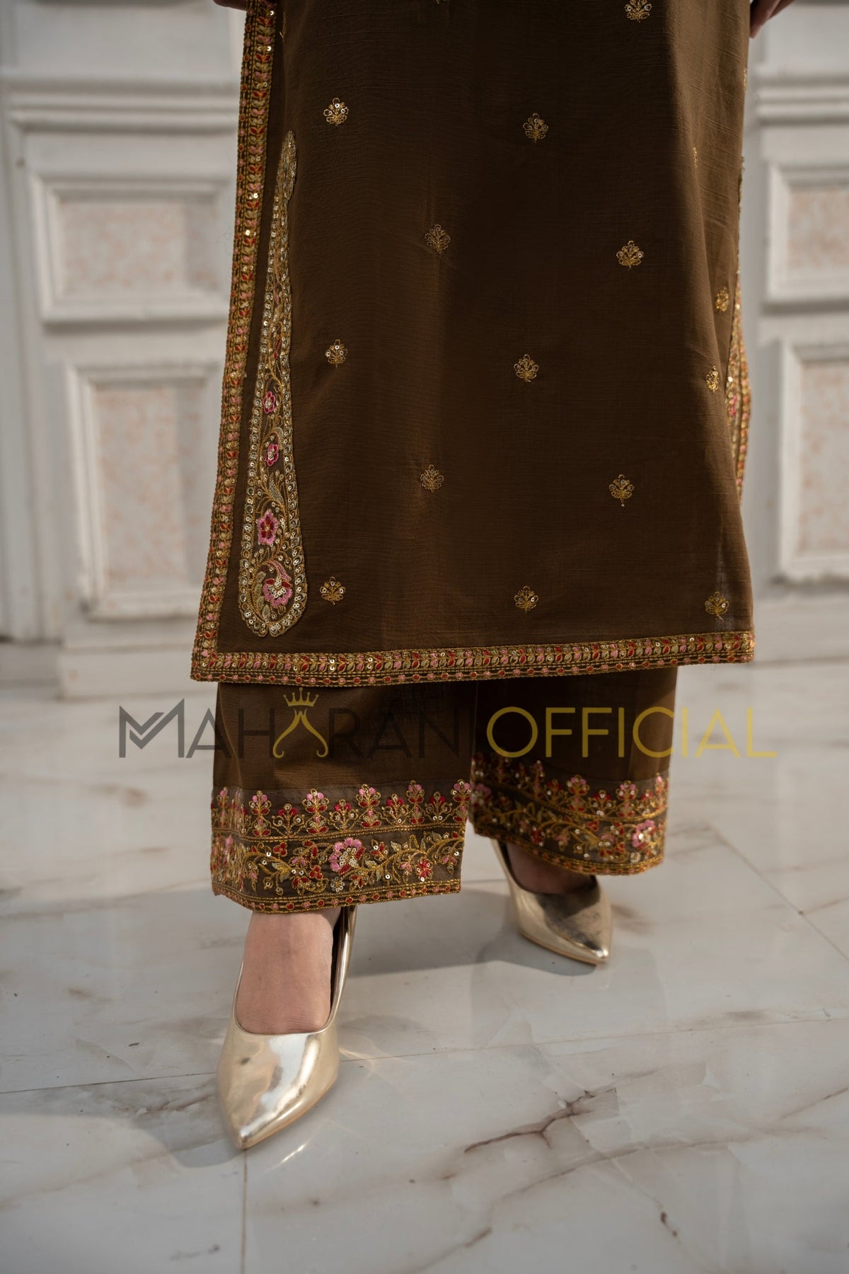 Tobacco Elegance  2 piece Khaddar Embroidered Stitched suit