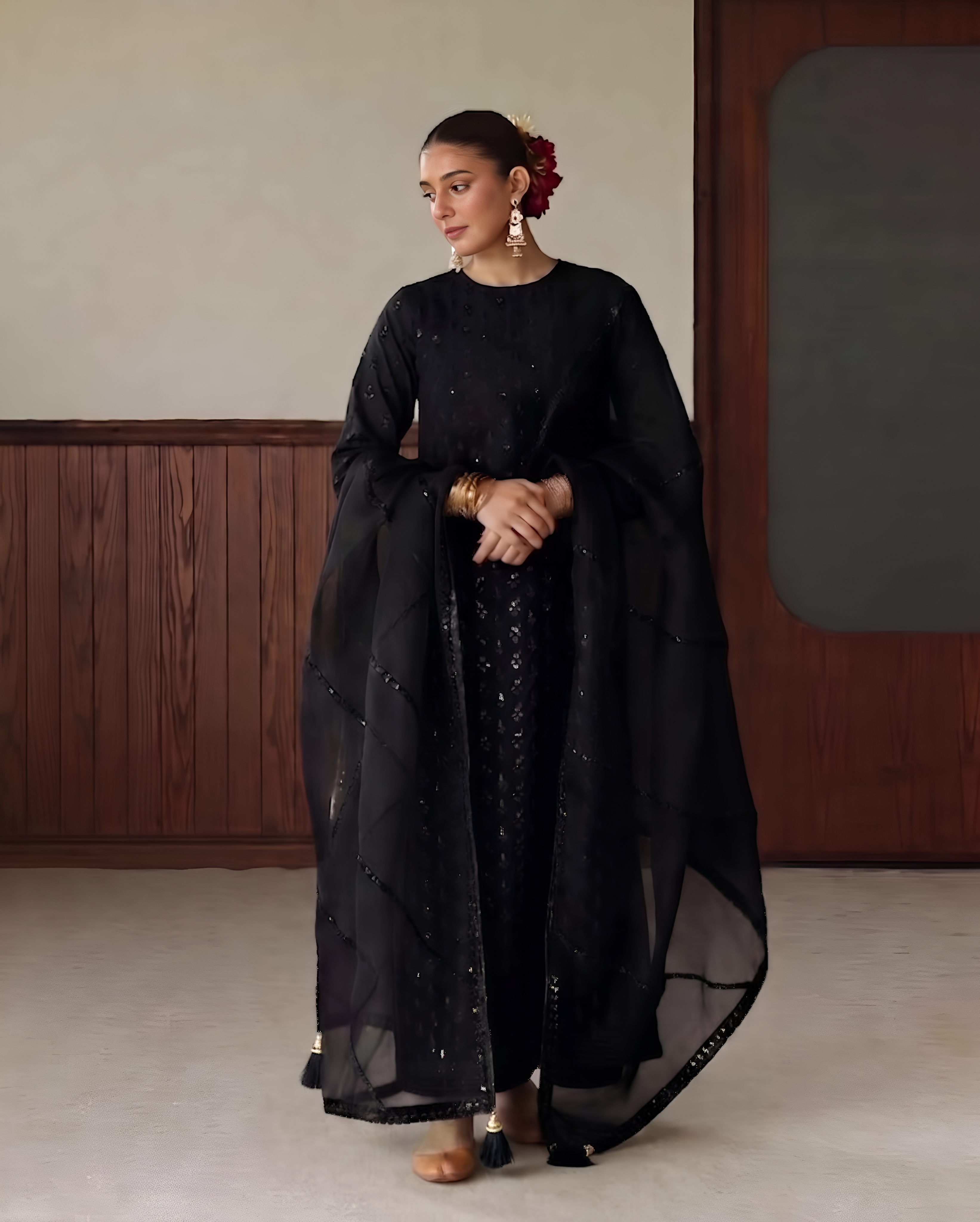 Black Bahaar 3 Piece Black Lawn Suit - Summer Collection