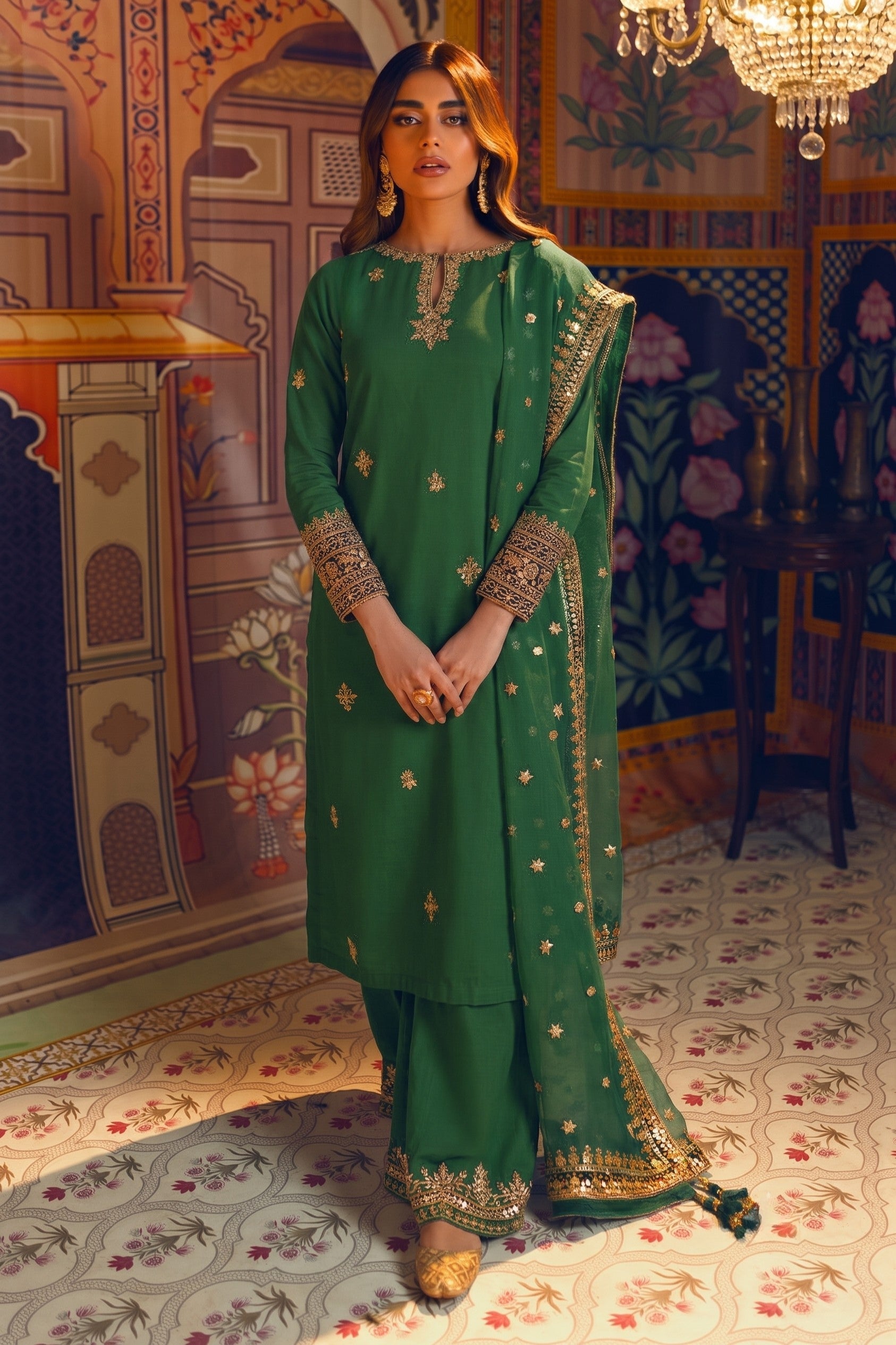 Green Zareen Lawn Suit - 3 Piece Embroidered Ready to Wear