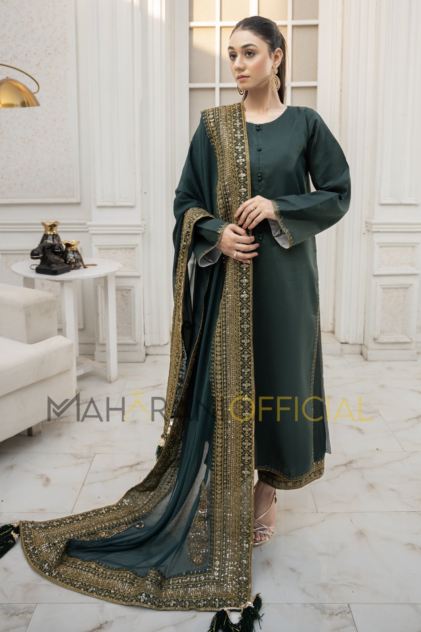 Green Mystique – Luxury Embroidered Suit for Women