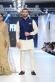 Blue Raw Silk Waist Coat With Kurta And Trousers
