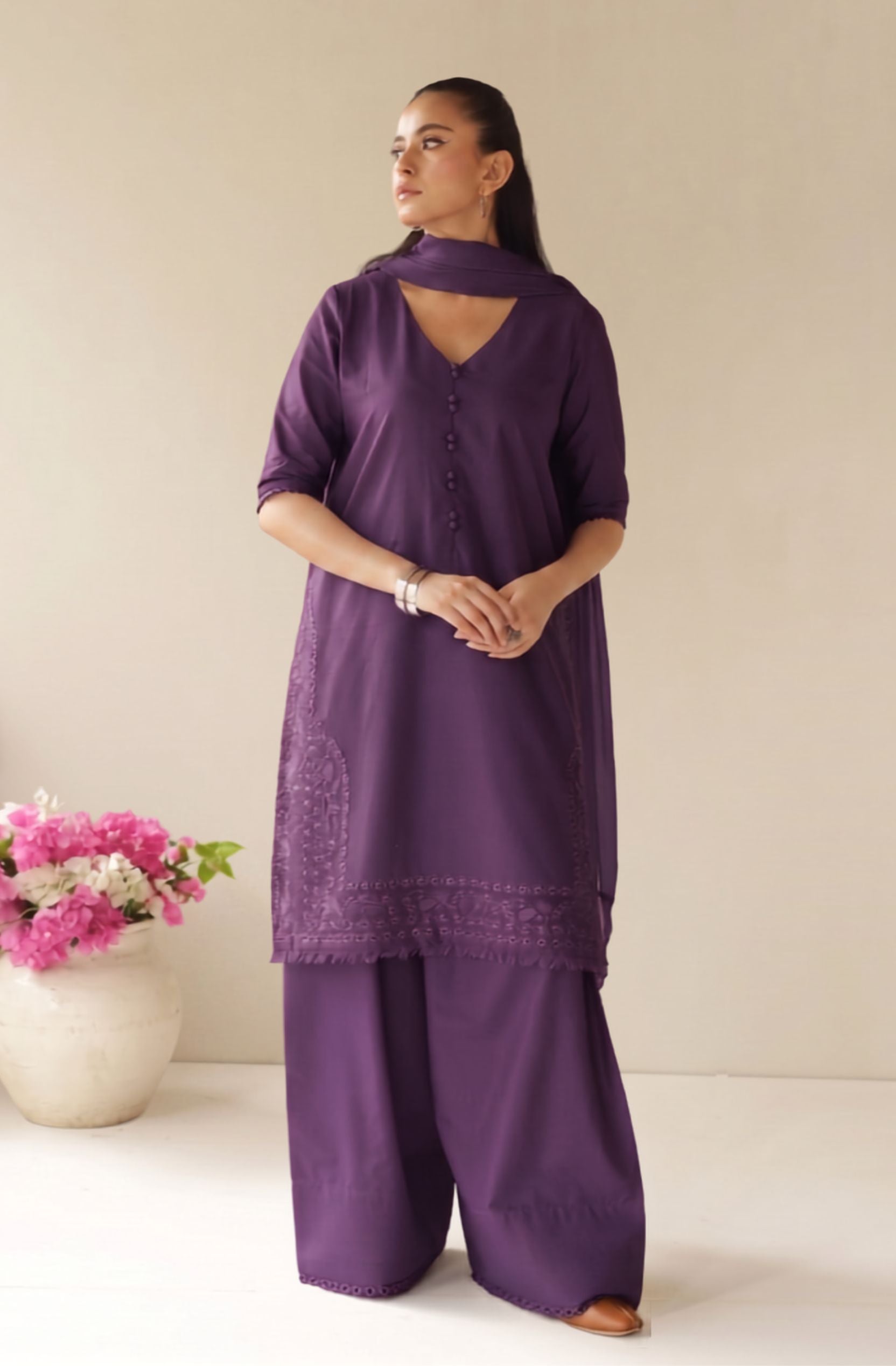 Plum Petal Lawn Suit – Bright Plum 3 Piece Stitched Dress