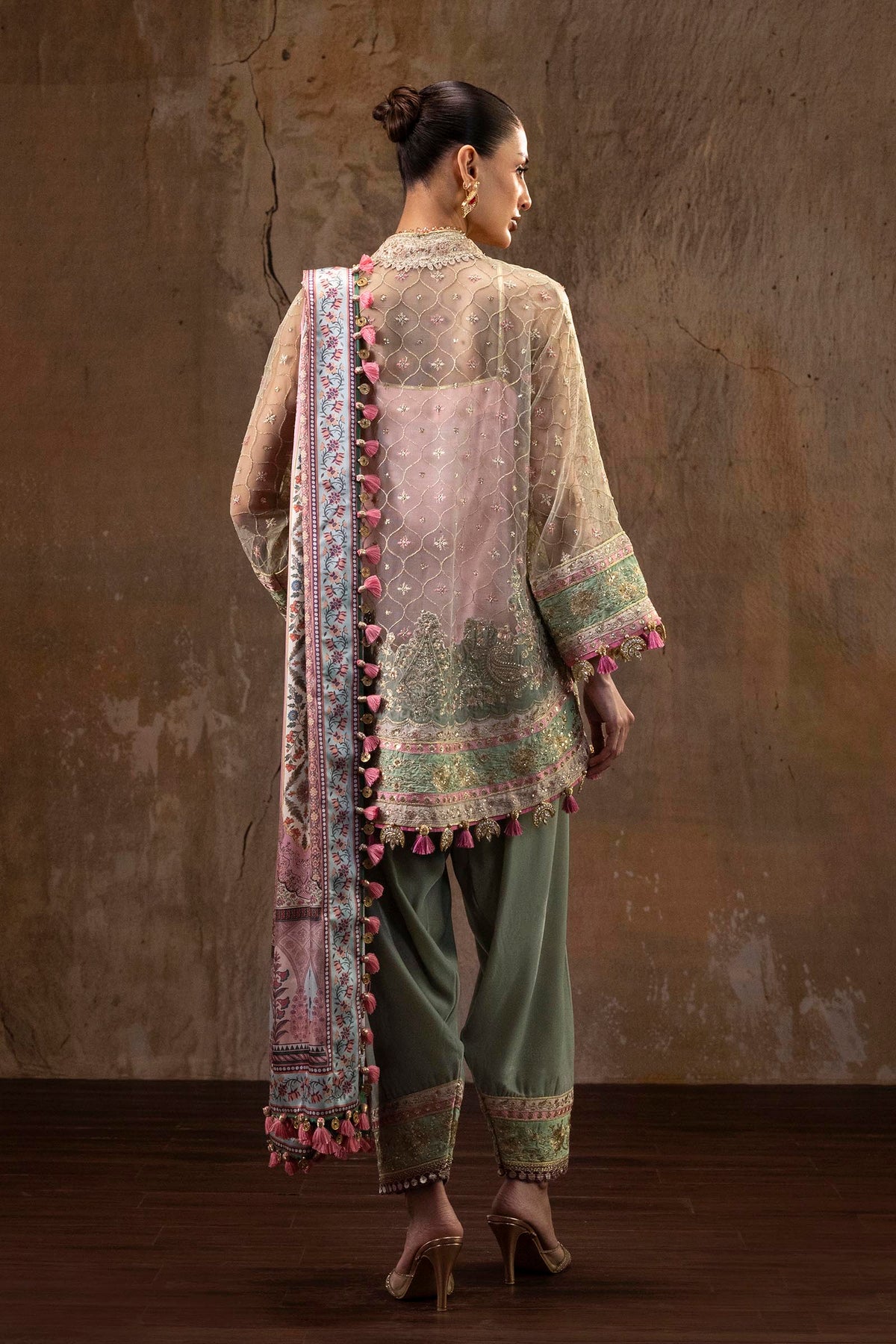 Unstitched Printed 3 Piece Raw Silk & Net Suit