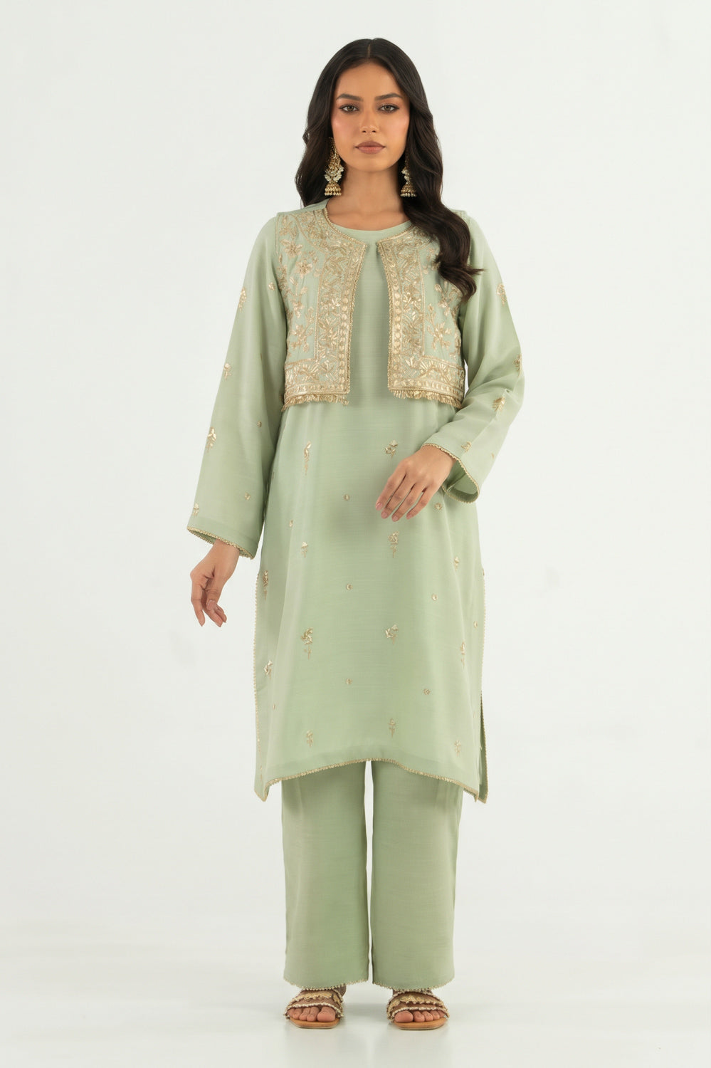 Viscose Raw Silk Embroidered Shirt And Trouser With Waistcoat