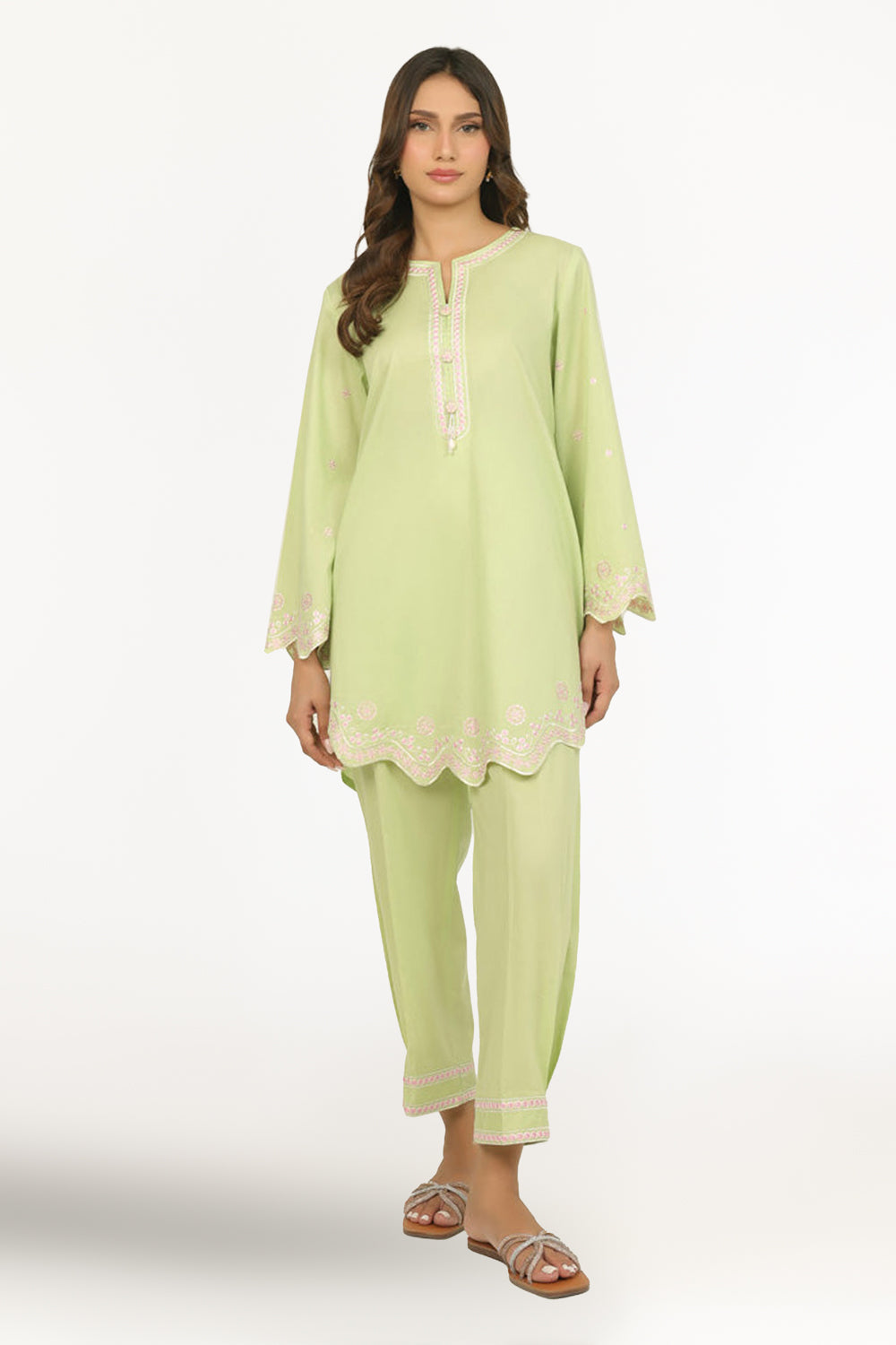 Cambric Embroidered Co-Ord Set - W-AP-26-476053