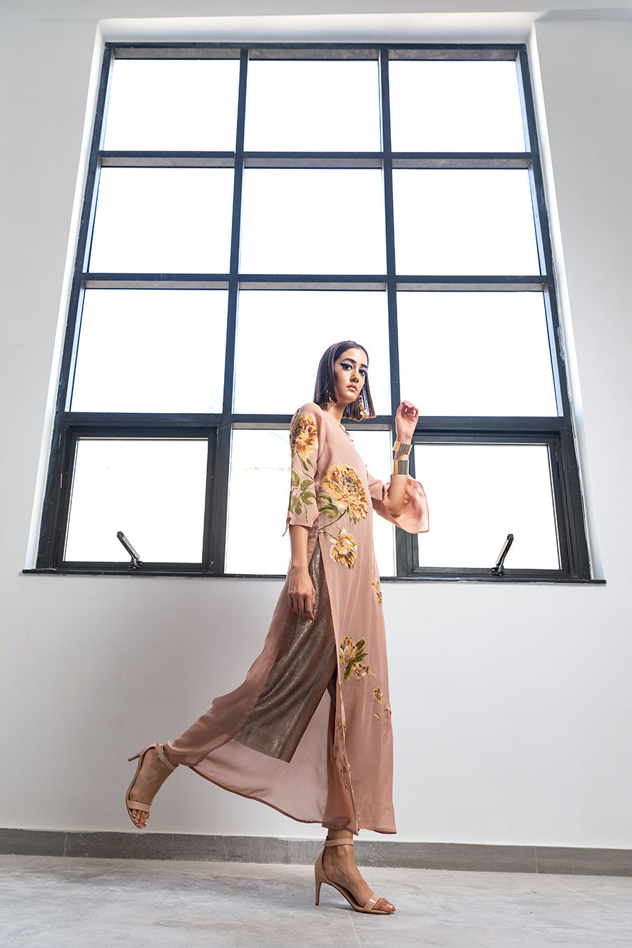 Metallic pink cropped Pants