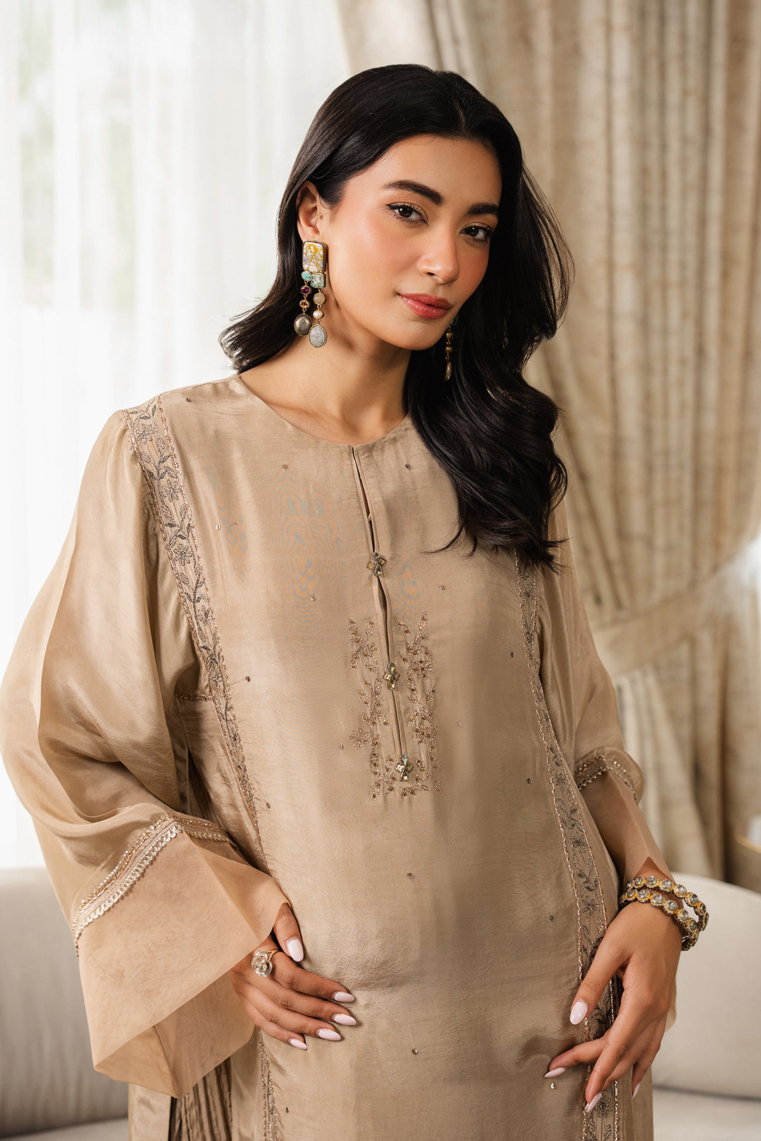 3PC Lawn Gold Printed Suit With Embroidered