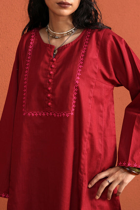 Phool Embroidered Kurta - W26B1084-MAROON-8