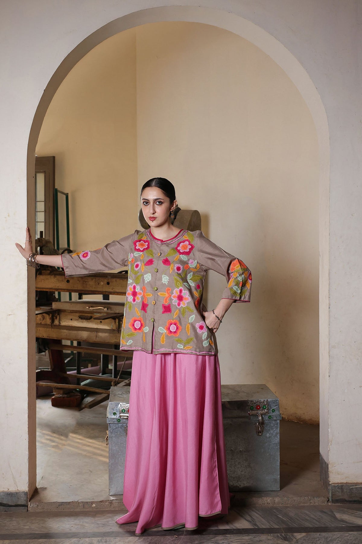 Phool Embroidered Skirt Set