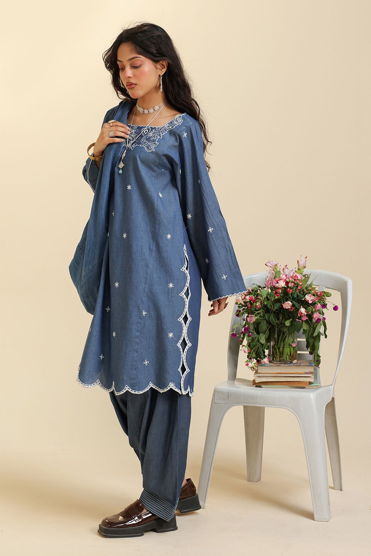 Embroidered Denim Co-Ord Set