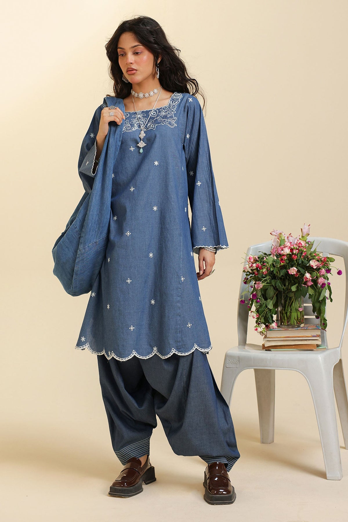 Embroidered Denim Co-Ord Set
