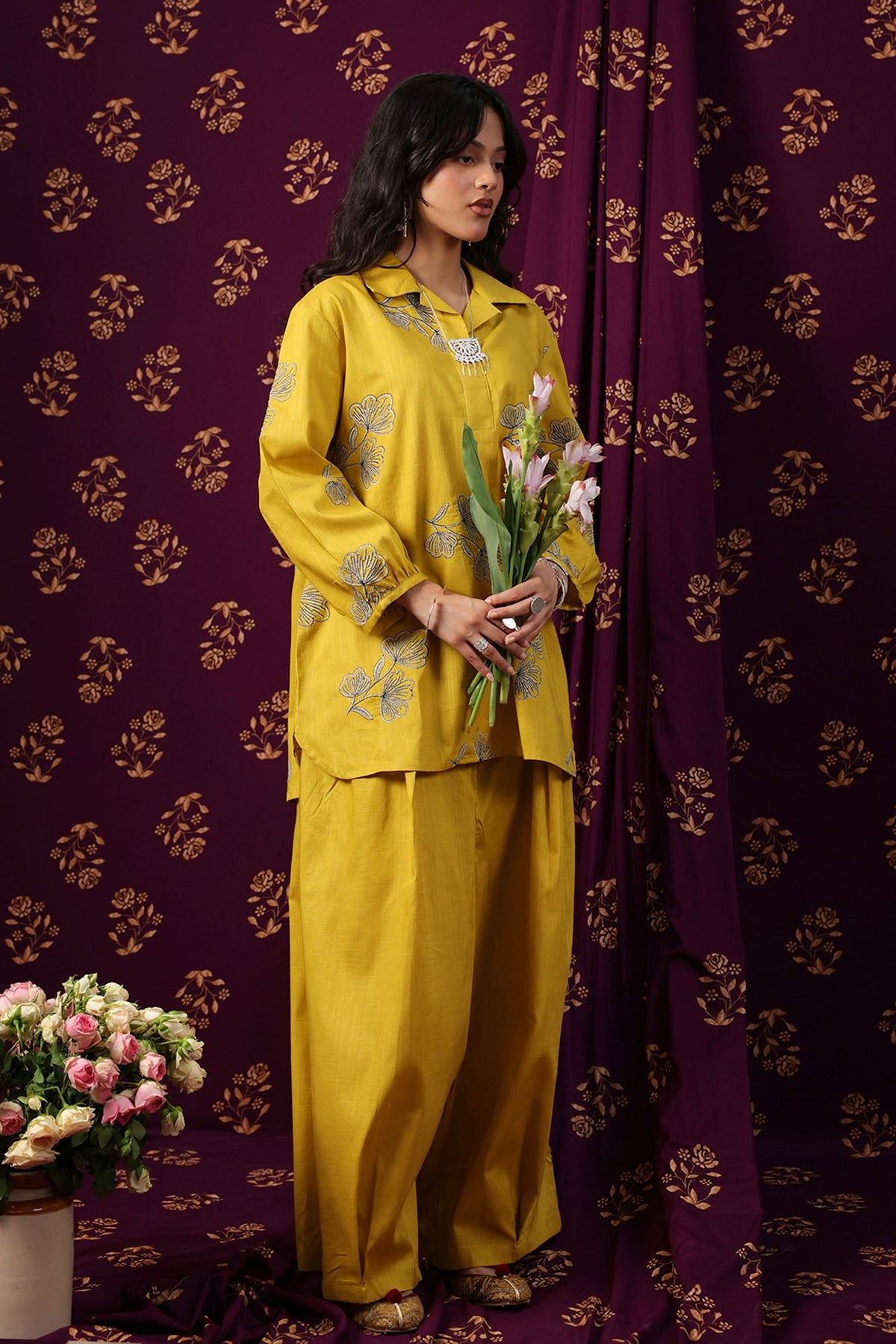 Floral Stroke Embroidered Set