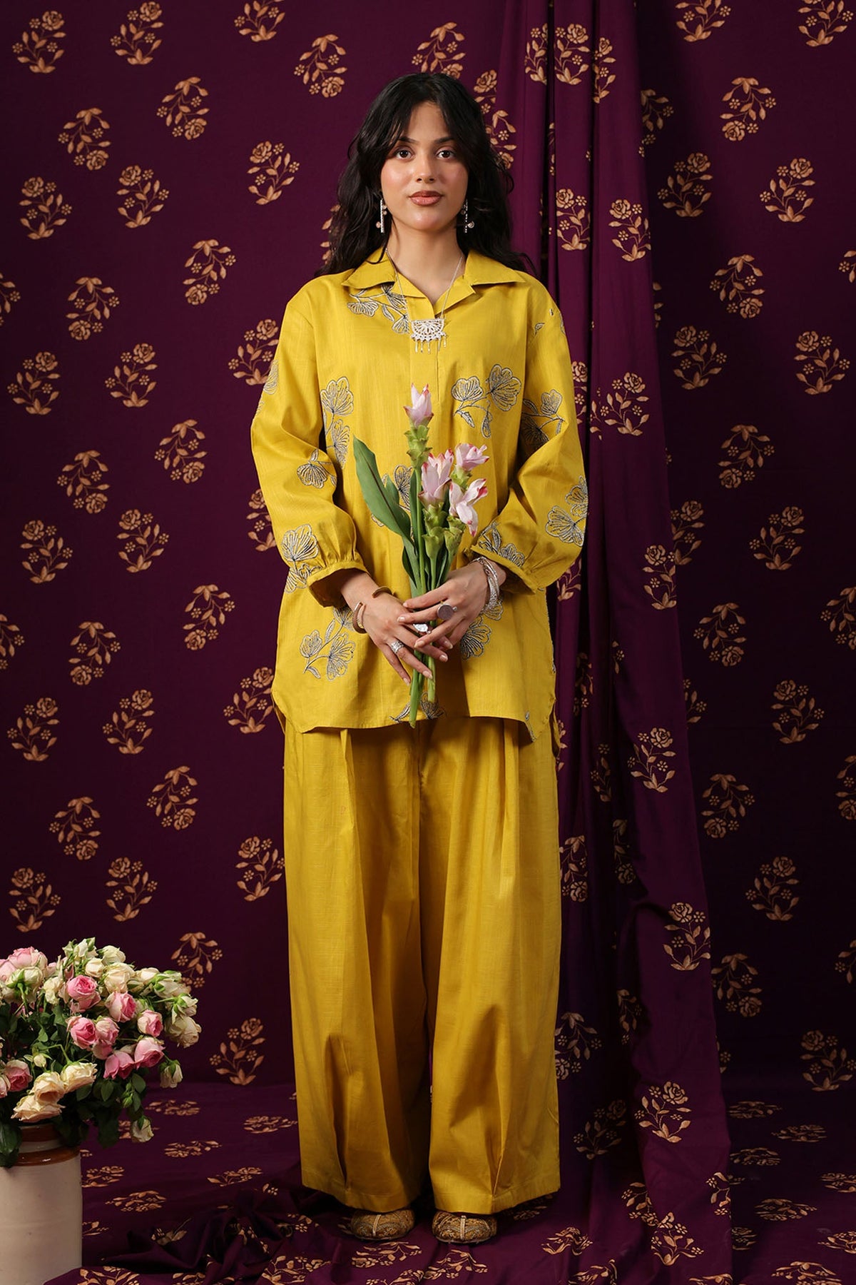 Floral Stroke Embroidered Set