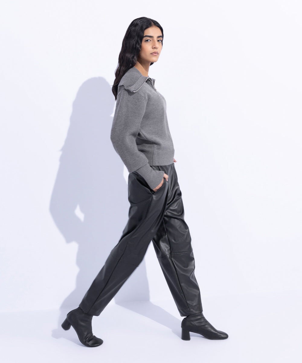High Waisted Faux Leather Trousers