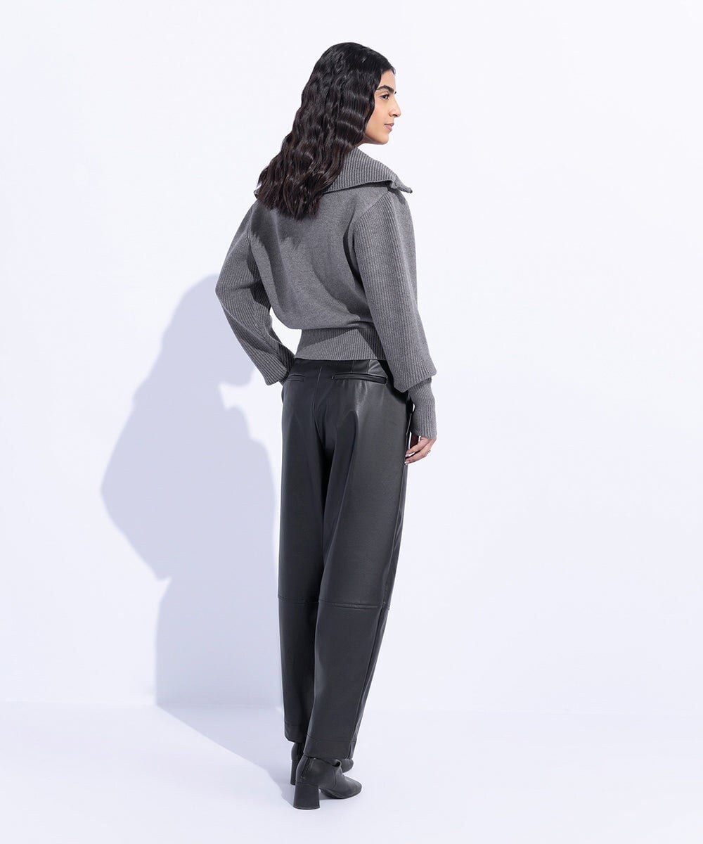 High Waisted Faux Leather Trousers