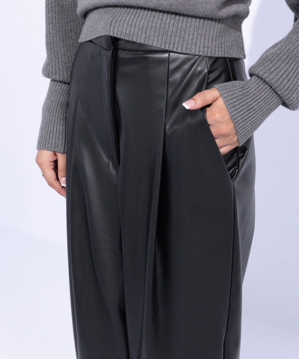 High Waisted Faux Leather Trousers