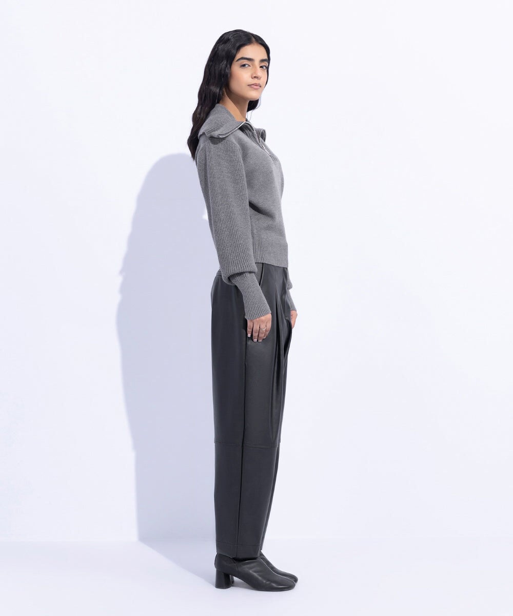 High Waisted Faux Leather Trousers