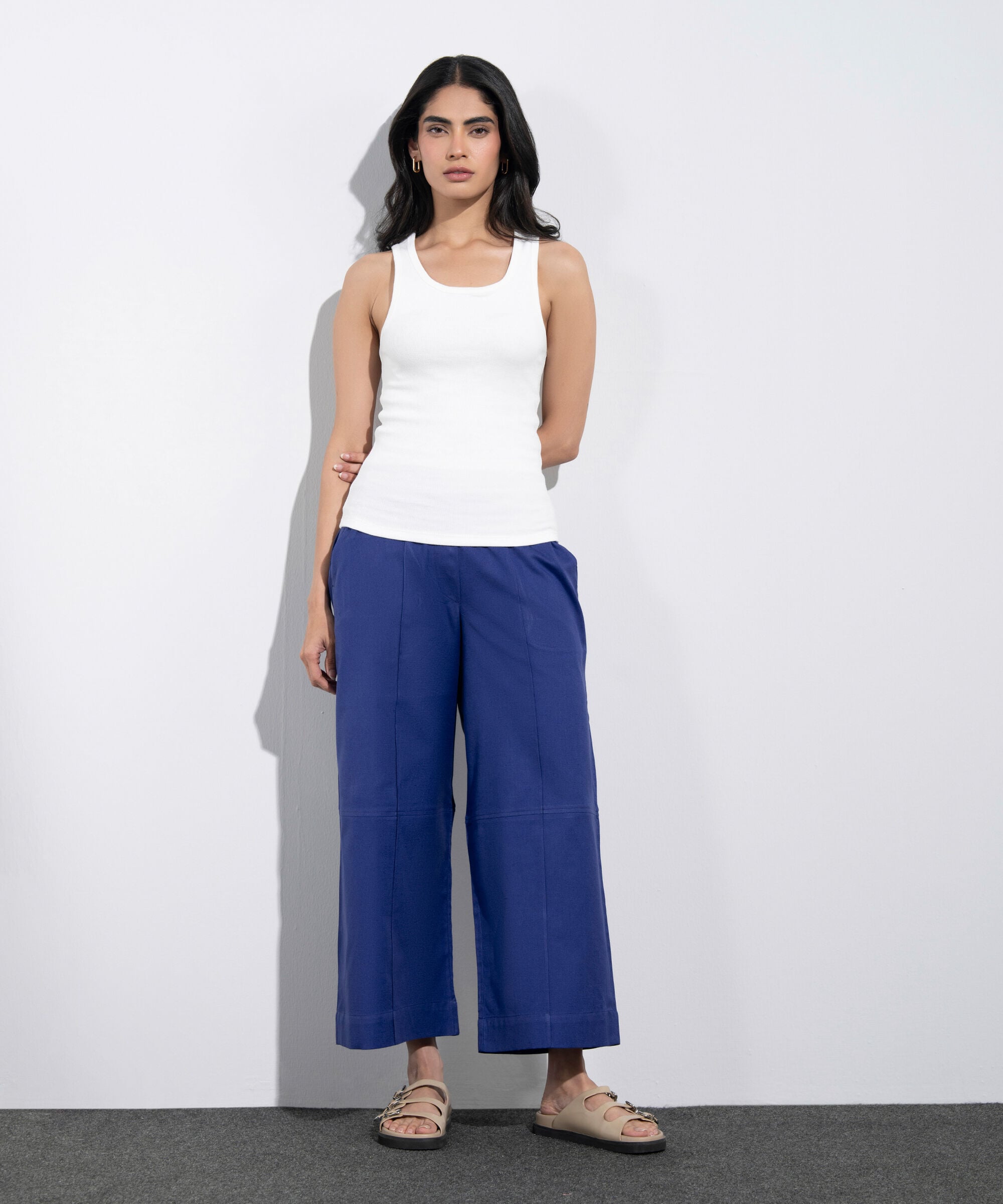 Women's Western Blue Linen Blend Culottes