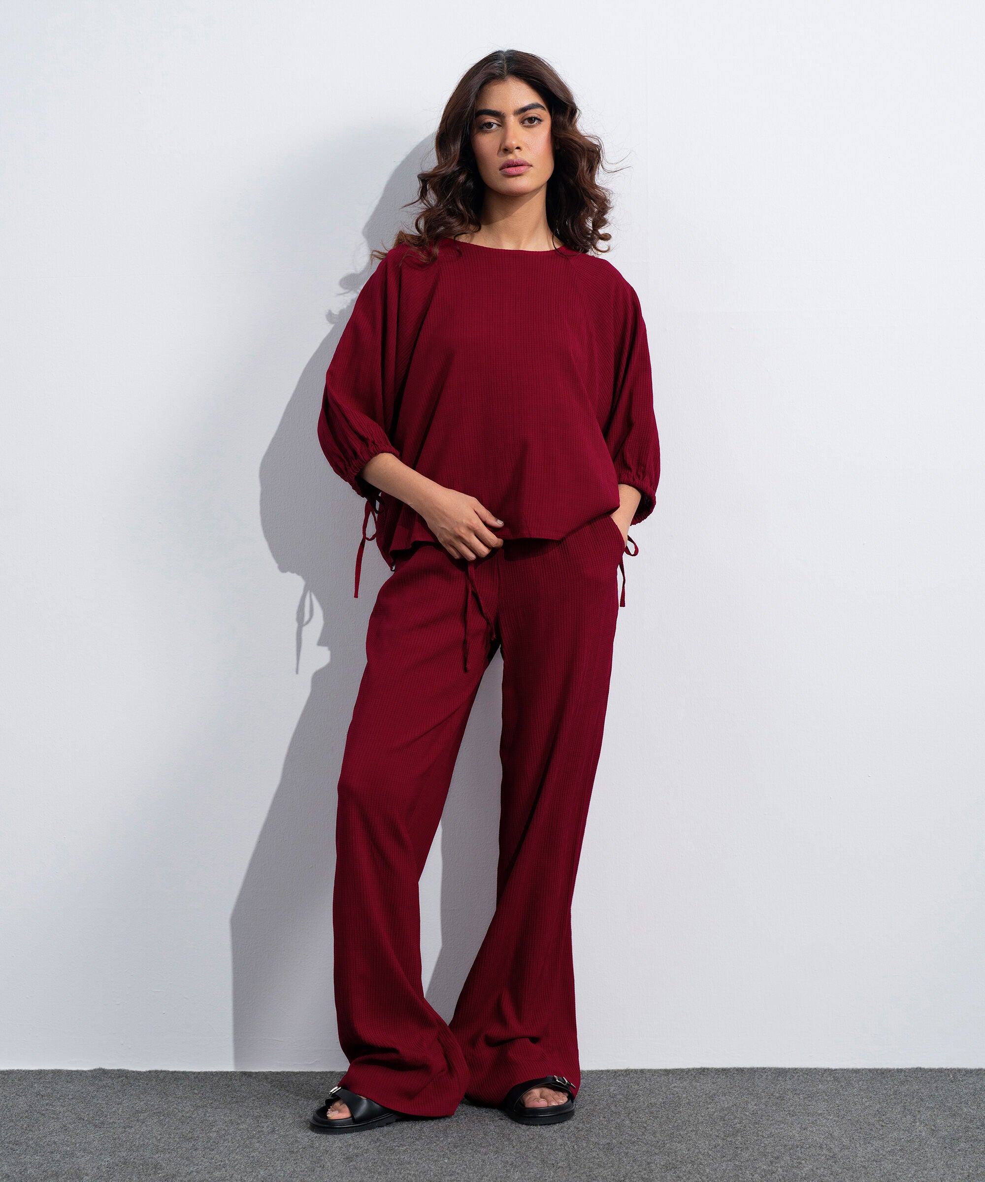 Women's Western Cherry Red  Seersucker Pull-On Trousers
