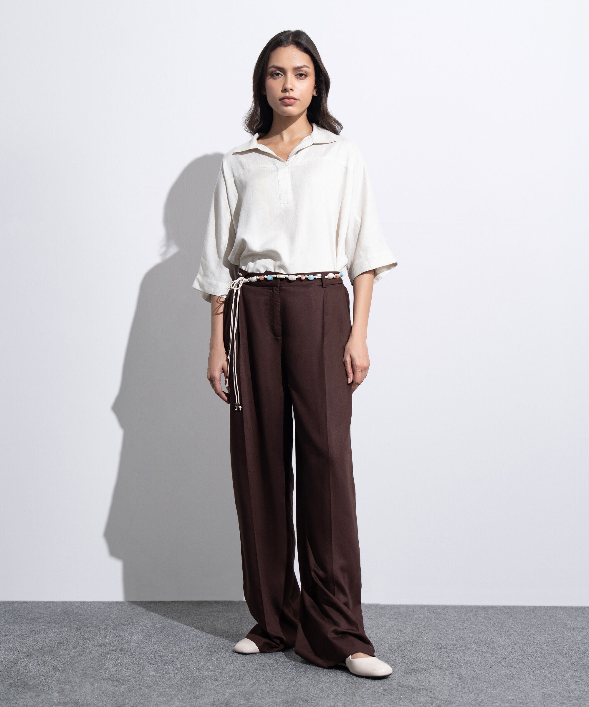 Women's Western Brown Straight Fit Pleated Trouser
