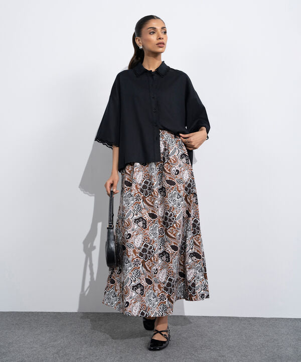 Printed Skirt With Panels Detail